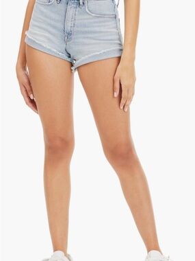 Good American Light Blue High-Rise Denim Shorts
